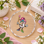 3rd Birthday Baseball Ice Cream Drip Celebration Glass Ornament - Material: Circle Glass Ornament