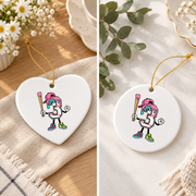3rd Birthday Baseball Ice Cream Drip Celebration Glass Ornament - Material: Heart Ceramic Ornament