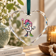 3rd Birthday Baseball Ice Cream Drip Celebration Glass Ornament - Material: Heart Glass Ornament