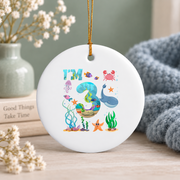 3rd Birthday Sea Animals Ocean Theme Gift Glass Ornament - Material: Circle Ceramic Ornament