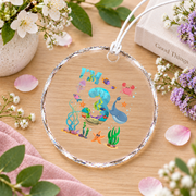 3rd Birthday Sea Animals Ocean Theme Gift Glass Ornament - Material: Circle Glass Ornament
