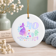 40th Birthday Mermaid Crew Celebration Keepsake Glass Ornament - Material: Circle Ceramic Ornament