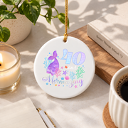 40th Birthday Mermaid Crew Celebration Keepsake Glass Ornament - Material: Circle Ceramic Ornament
