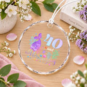 40th Birthday Mermaid Crew Celebration Keepsake Glass Ornament - Material: Circle Glass Ornament