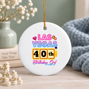40th Birthday Vegas Trip Celebration Keepsake Glass Ornament - Material: Circle Ceramic Ornament
