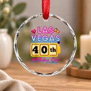 40th Birthday Vegas Trip Celebration Keepsake Glass Ornament - Material: Circle Glass Ornament