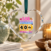 40th Birthday Vegas Trip Celebration Keepsake Glass Ornament - Material: Heart Glass Ornament