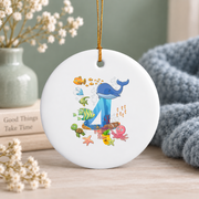 4th Birthday Sea Fish Ocean Animal Keepsake Glass Ornament - Material: Circle Ceramic Ornament