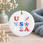 4th July Dental Patriotic Gift For Dentist Dental Hygienist Glass Ornament - Material: Circle Ceramic Ornament