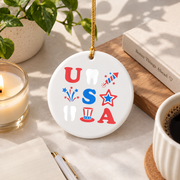 4th July Dental Patriotic Gift For Dentist Dental Hygienist Glass Ornament - Material: Circle Ceramic Ornament
