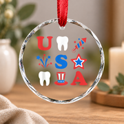 4th July Dental Patriotic Gift For Dentist Dental Hygienist Glass Ornament - Material: Circle Glass Ornament