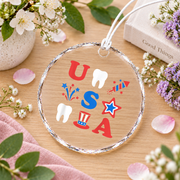 4th July Dental Patriotic Gift For Dentist Dental Hygienist Glass Ornament - Material: Circle Glass Ornament