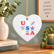 4th July Dental Patriotic Gift For Dentist Dental Hygienist Glass Ornament - Material: Heart Ceramic Ornament