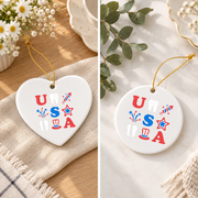 4th July Dental Patriotic Gift For Dentist Dental Hygienist Glass Ornament - Material: Heart Ceramic Ornament