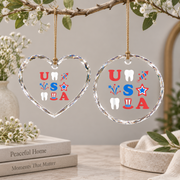 4th July Dental Patriotic Gift For Dentist Dental Hygienist Glass Ornament - Material: Heart Glass Ornament