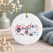 4th July Dental Squad Tooth Patriotic Gift Decoration Glass Ornament - Material: Circle Ceramic Ornament