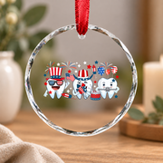 4th July Dental Squad Tooth Patriotic Gift Decoration Glass Ornament - Material: Circle Glass Ornament