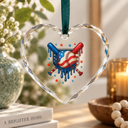 4th Of July Baseball American Flag Patriotic Gift Glass Ornament - Material: Heart Glass Ornament