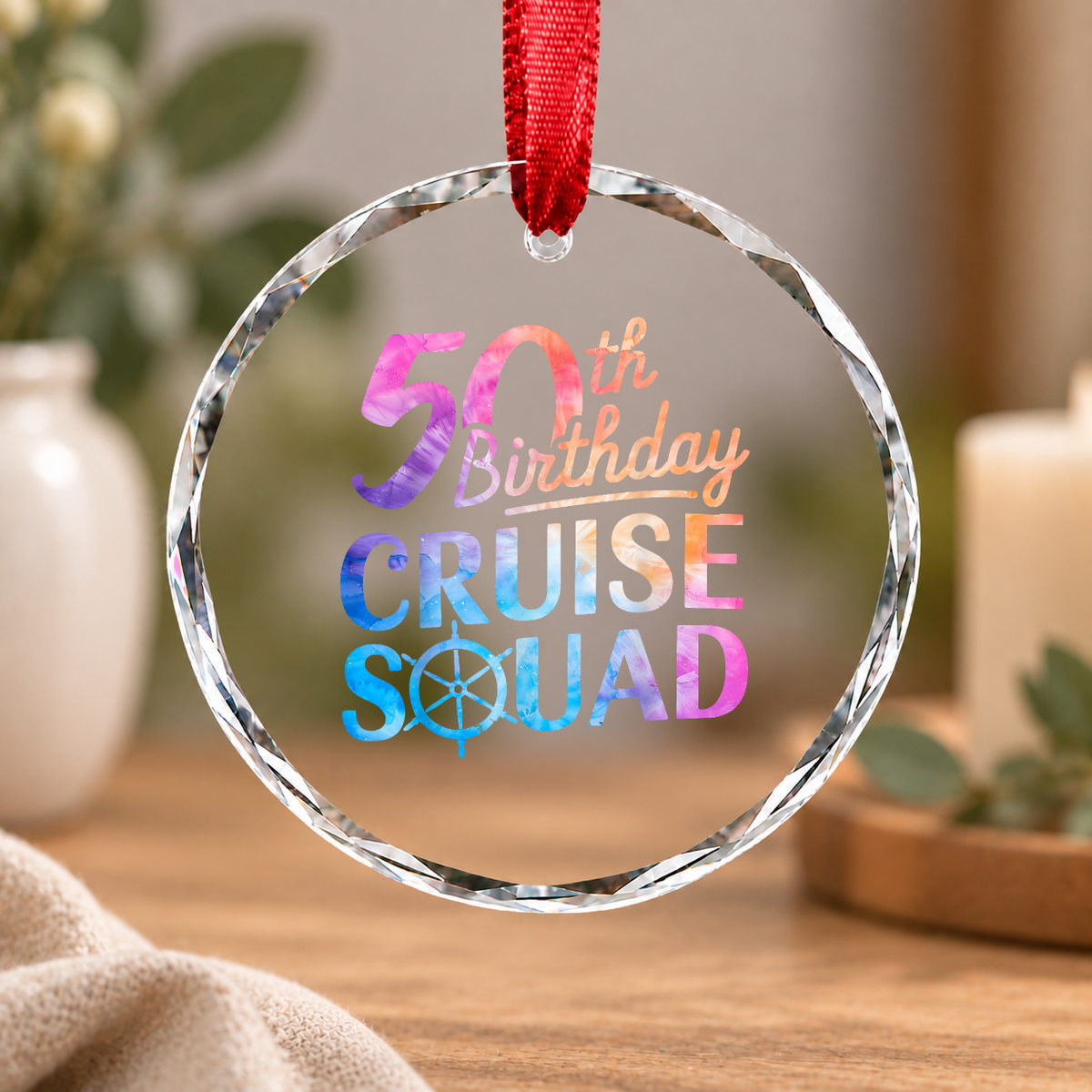 50th Birthday Cruise Squad Party Celebration Gift Glass Ornament - Material: Circle Glass Ornament