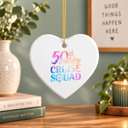 50th Birthday Cruise Squad Party Celebration Gift Glass Ornament - Material: Heart Ceramic Ornament