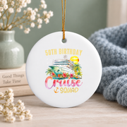 50th Birthday Cruise Trip Adventure Keepsake Glass Ornament - Material: Circle Ceramic Ornament