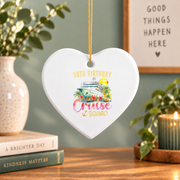 50th Birthday Cruise Trip Adventure Keepsake Glass Ornament - Material: Heart Ceramic Ornament