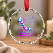 50th Birthday Party Gems High Heel Celebration Glass Ornament - Material: Circle Glass Ornament