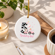 5th Birthday Farm Cow Chick Tractor Celebration Glass Ornament - Material: Circle Ceramic Ornament