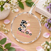 5th Birthday Farm Cow Chick Tractor Celebration Glass Ornament - Material: Circle Glass Ornament