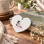 5th Birthday Farm Cow Chick Tractor Celebration Glass Ornament - Material: Heart Ceramic Ornament