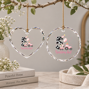 5th Birthday Farm Cow Chick Tractor Celebration Glass Ornament - Material: Heart Glass Ornament