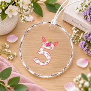 5th Birthday Princess Unicorn Floral Party Gift Glass Ornament - Material: Circle Glass Ornament