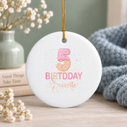 5th Birthday Sweet Ice Cream Party Gift Glass Ornament - Material: Circle Ceramic Ornament