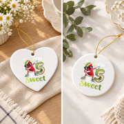 5th Birthday Watermelon Sweet Fruit Celebration Glass Ornament - Material: Heart Ceramic Ornament