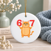 67 Funny Cat Six Seven Meme Humor Animal Lover Glass Ornament - Material: Circle Ceramic Ornament