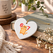 67 Funny Cat Six Seven Meme Humor Animal Lover Glass Ornament - Material: Heart Ceramic Ornament