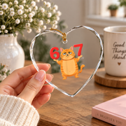 67 Funny Cat Six Seven Meme Humor Animal Lover Glass Ornament - Material: Heart Glass Ornament