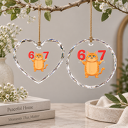 67 Funny Cat Six Seven Meme Humor Animal Lover Glass Ornament - Material: Heart Glass Ornament