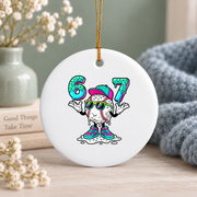 67 Six Seven Baseball Ice Cream Drip Design Glass Ornament - Material: Circle Ceramic Ornament