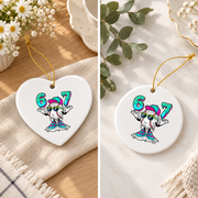 67 Six Seven Baseball Ice Cream Drip Design Glass Ornament - Material: Heart Ceramic Ornament