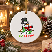 67 Snowman Funny Christmas Meme Glass Ornament - Material: Circle Ceramic Ornament