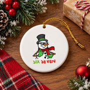67 Snowman Funny Christmas Meme Glass Ornament - Material: Circle Ceramic Ornament