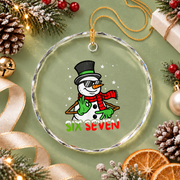 67 Snowman Funny Christmas Meme Glass Ornament - Material: Circle Glass Ornament