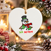 67 Snowman Funny Christmas Meme Glass Ornament - Material: Heart Ceramic Ornament