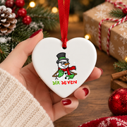67 Snowman Funny Christmas Meme Glass Ornament - Material: Heart Ceramic Ornament