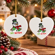 67 Snowman Funny Christmas Meme Glass Ornament - Material: Heart Ceramic Ornament
