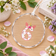 6th Birthday Princess Unicorn Floral Celebration Glass Ornament - Material: Circle Glass Ornament