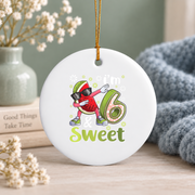 6th Birthday Watermelon Sweet Fruit Keepsake Glass Ornament - Material: Circle Ceramic Ornament