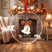 A Little Boo Is Almost Due Baby Shower Ornament Glass Ornament - Material: Circle Glass Ornament