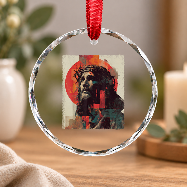 Abstract Jesus Christ Christian Art Glass Ornament - Material: Circle Glass Ornament